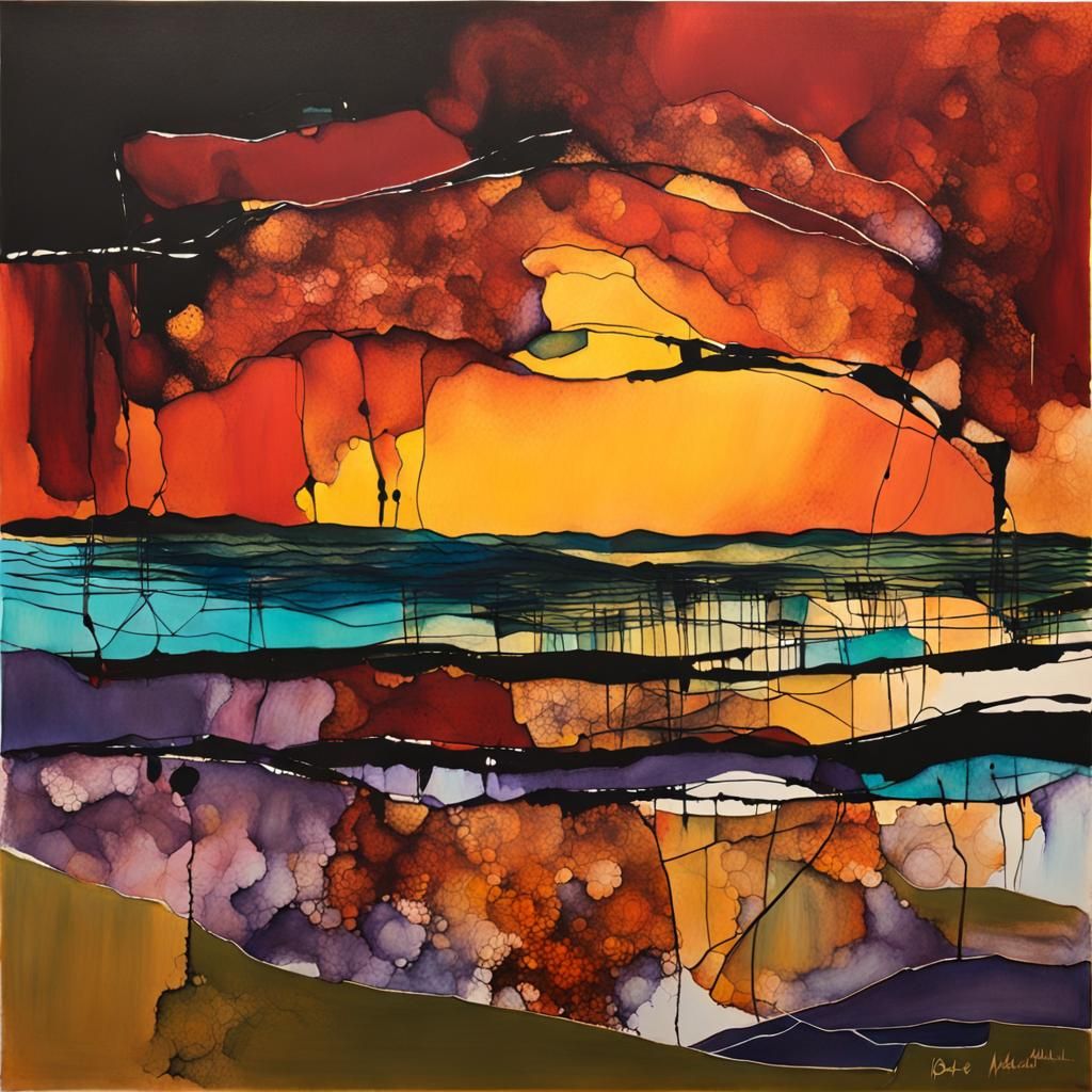 Abstract Ningaloo Coast in Alcohol Ink Style