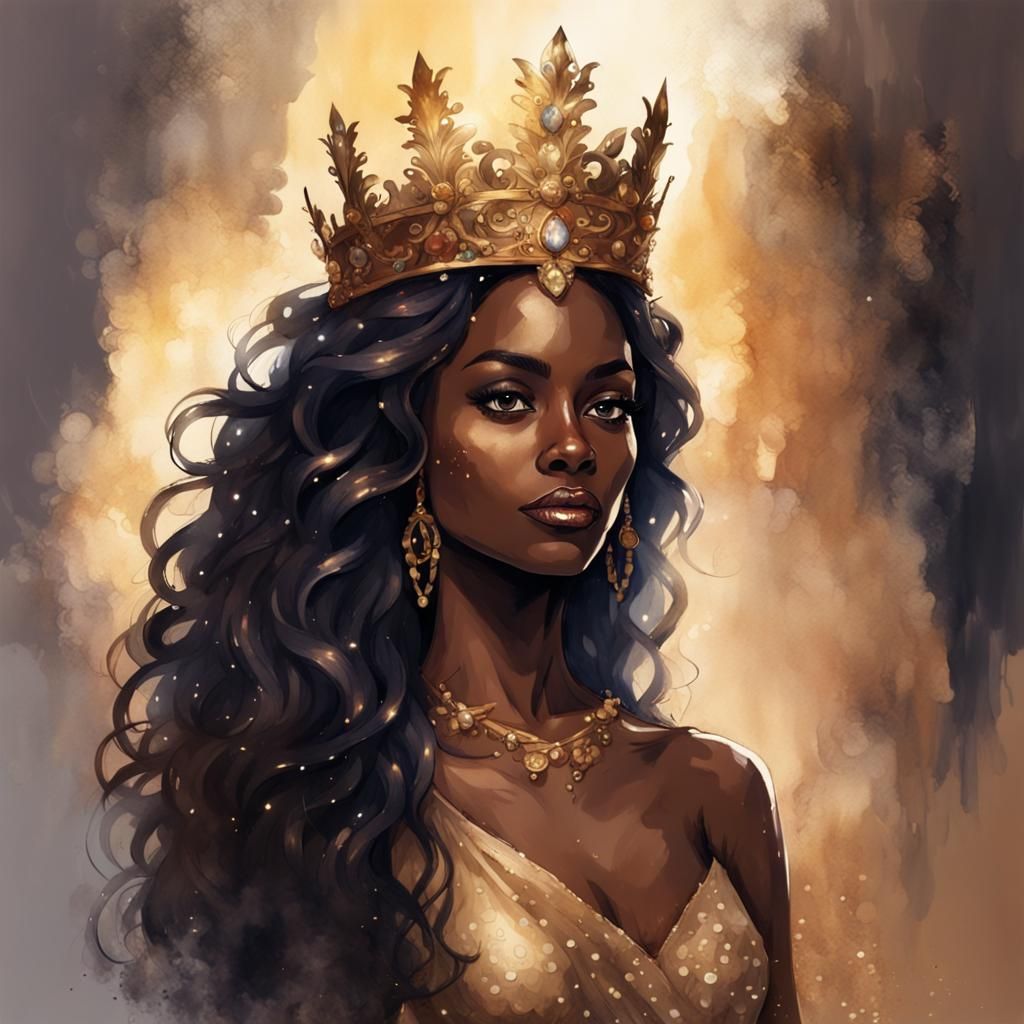 Beautiful Dark Fairy Portrait in Watercolor Style