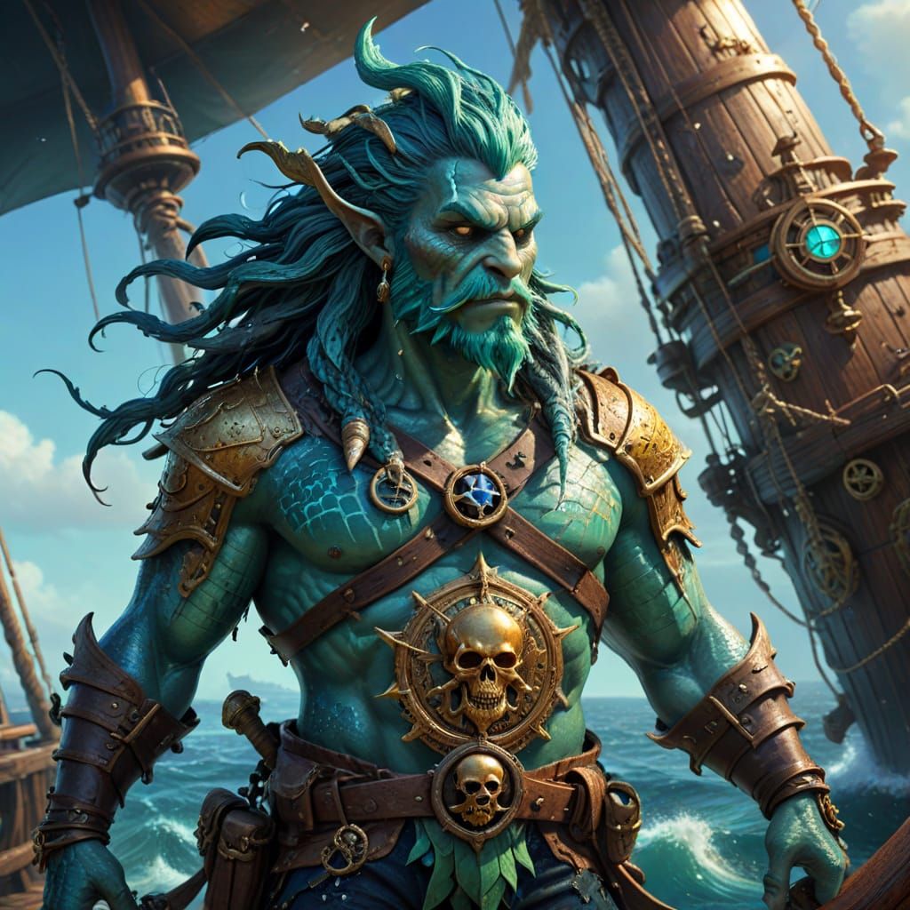 Pirate Merman in Vivid Fantasy Illustration