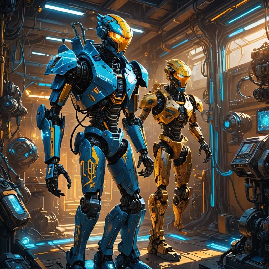 Futuristic Mechanic Working on Bionicle Systems