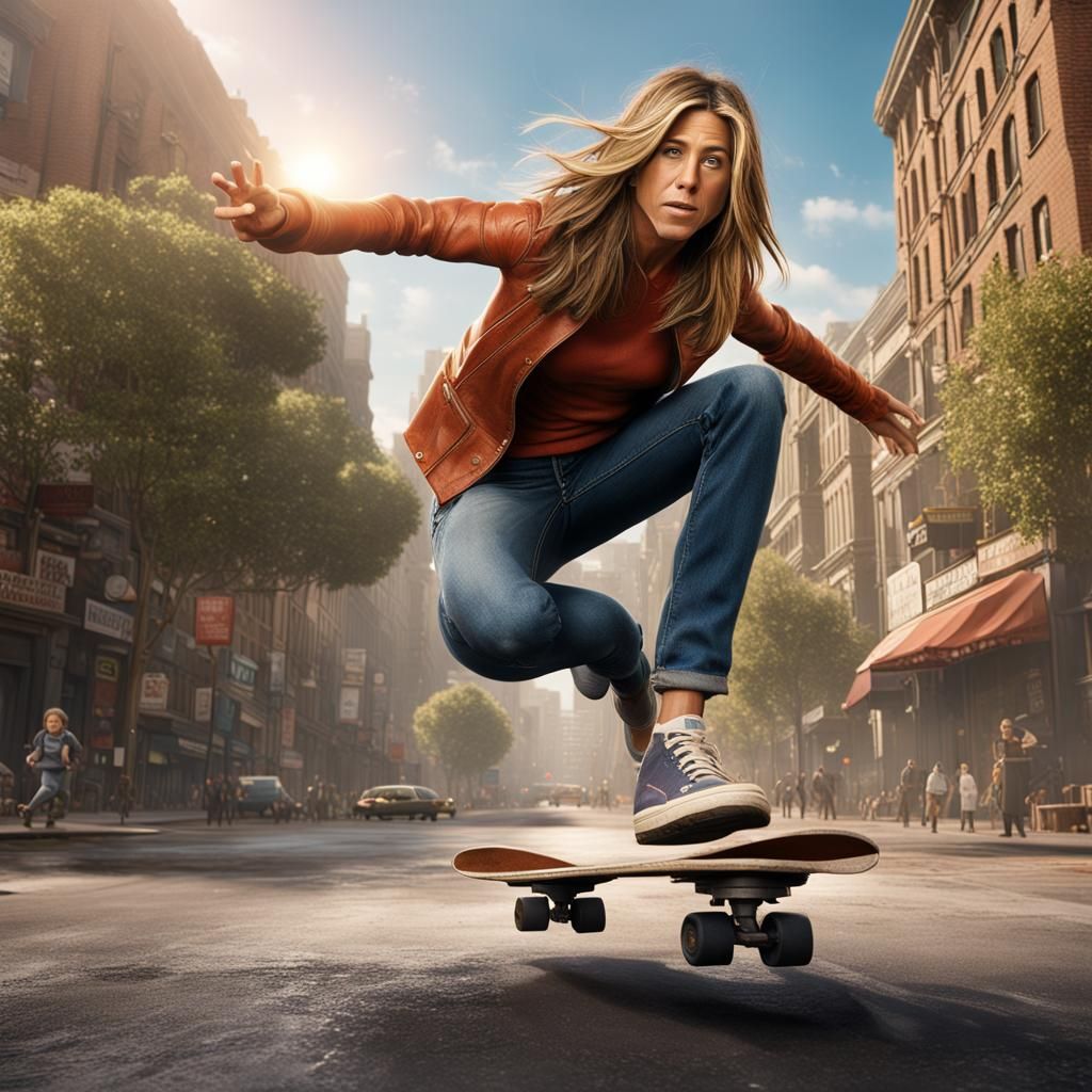 Jennifer Aniston Kickflip: Detailed Matte Painting