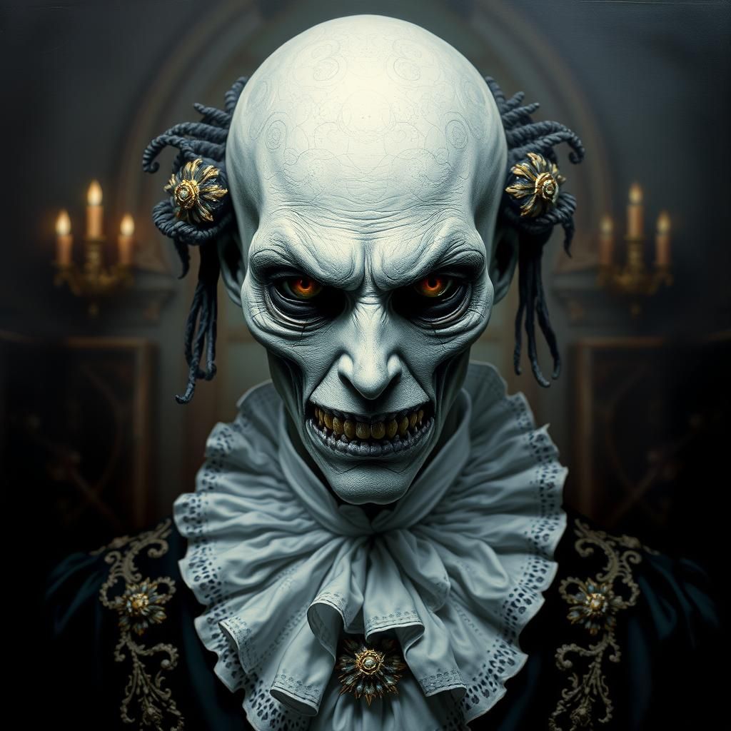 Menacing Alien Portrait in Oil Painting Style