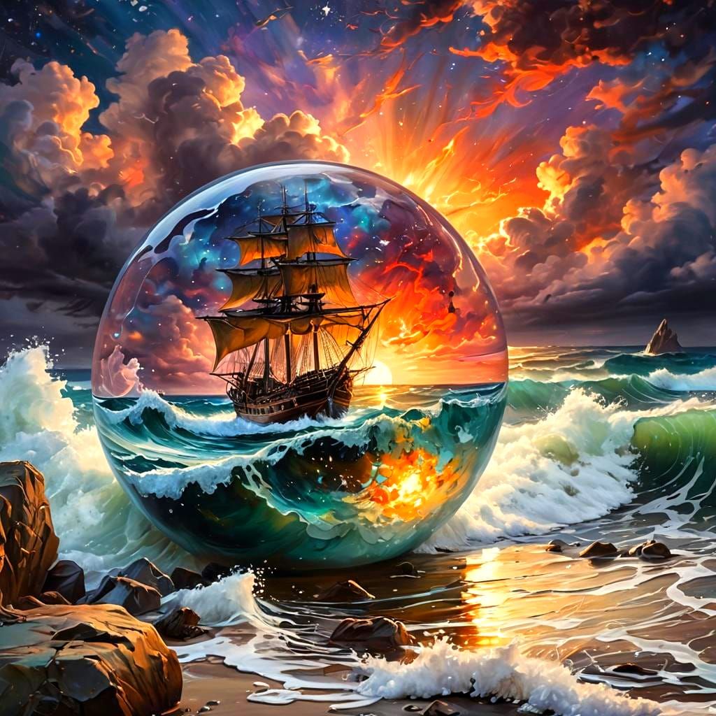 Seascape Orb: Galleon in a Stormy Galaxy
