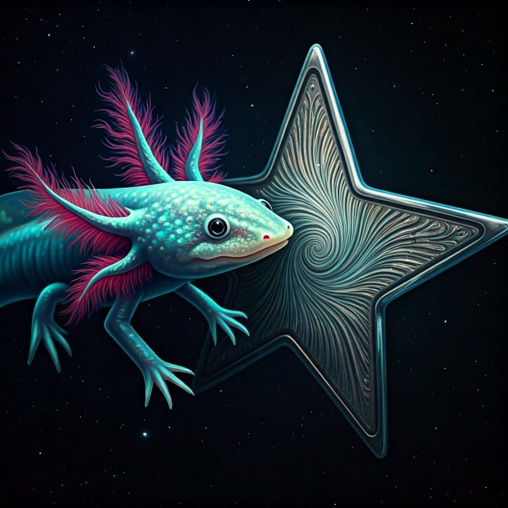 Galactic Axolotl Reflects in Van Gogh Starry Sky