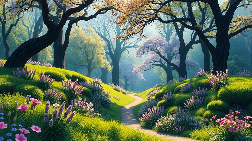 Springtime Paradise in Vibrant, Detailed Fantasy
