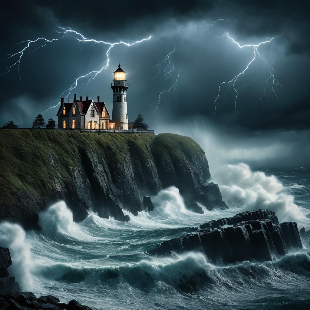 Lighthouse Against Storm, Dark Fantasy Concept Art