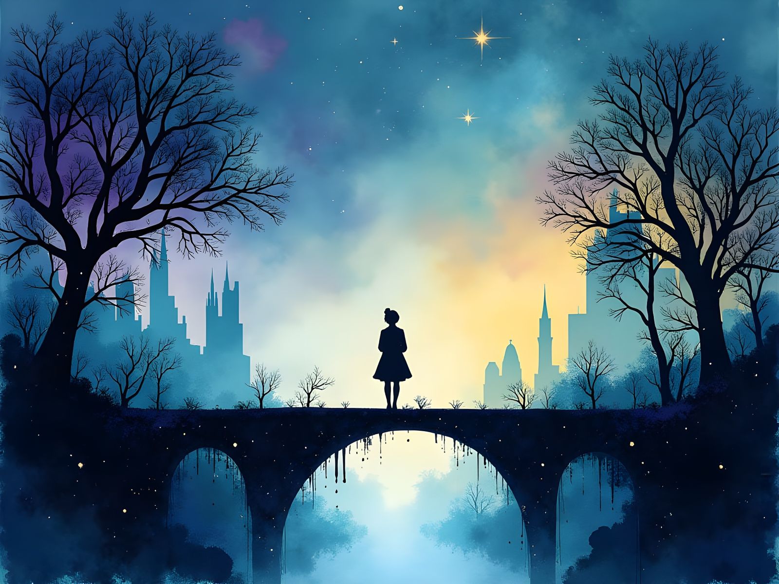 Dreamy Night Bridge in Whimsical Colors