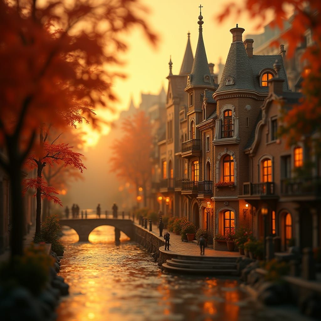 Miniature Barcelona Old Town in Golden Light