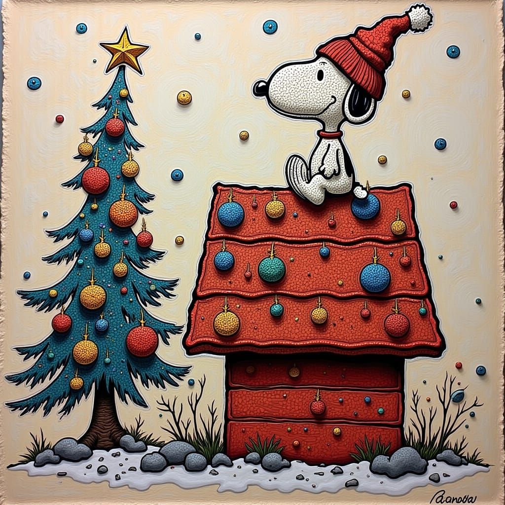 Festive Charlie Brown and Snoopy Christmas Folk-Art