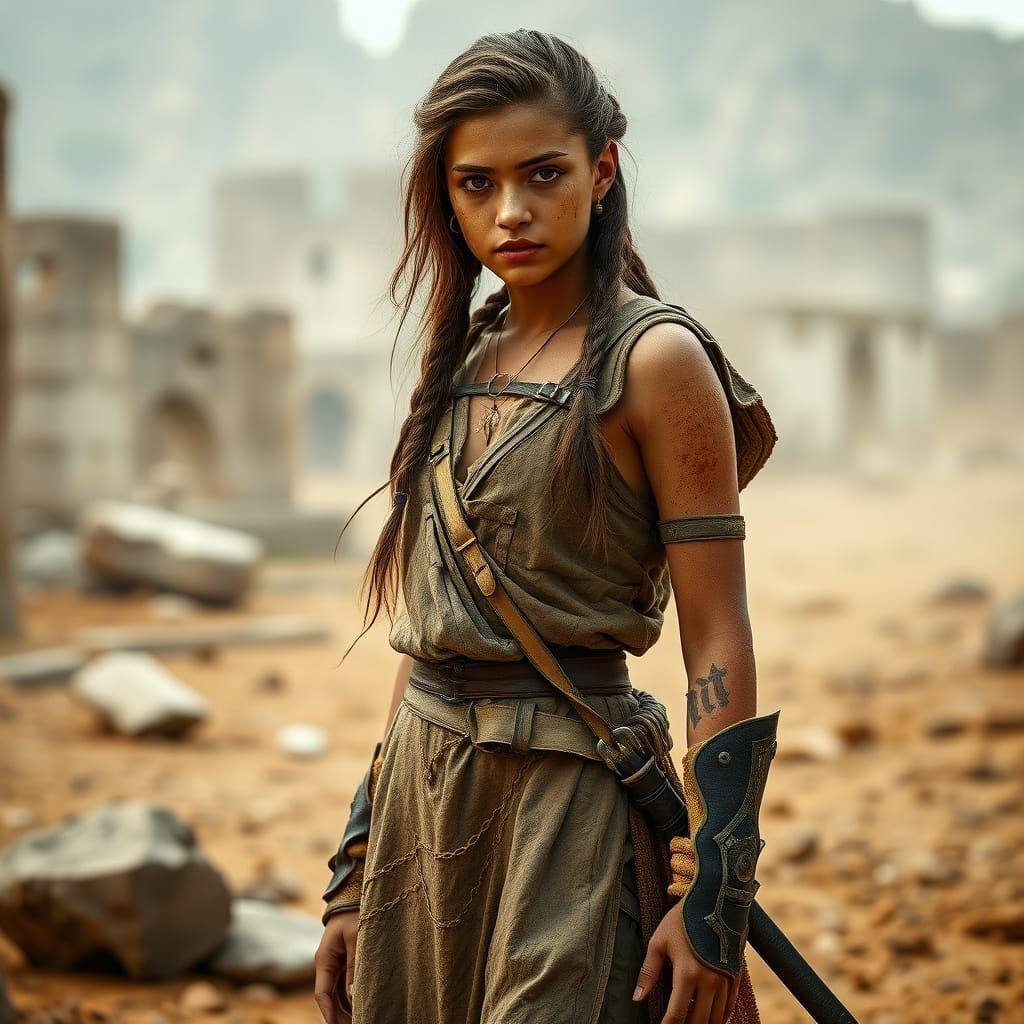 Battle-Worn Warrior in Ruins