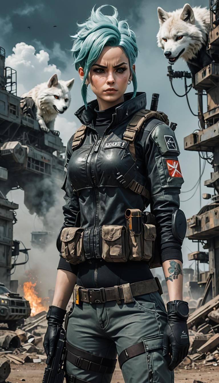 Post-Apocalyptic Bulma and White Wolf Portrait