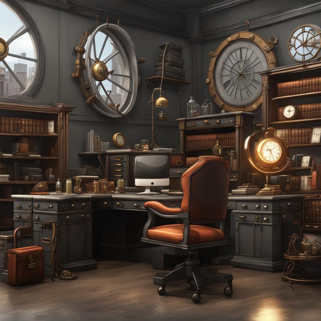 Steampunk Bank Office with Intricate Details