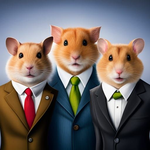 Hamsters in Suits: A Hyperrealistic Office Portrait