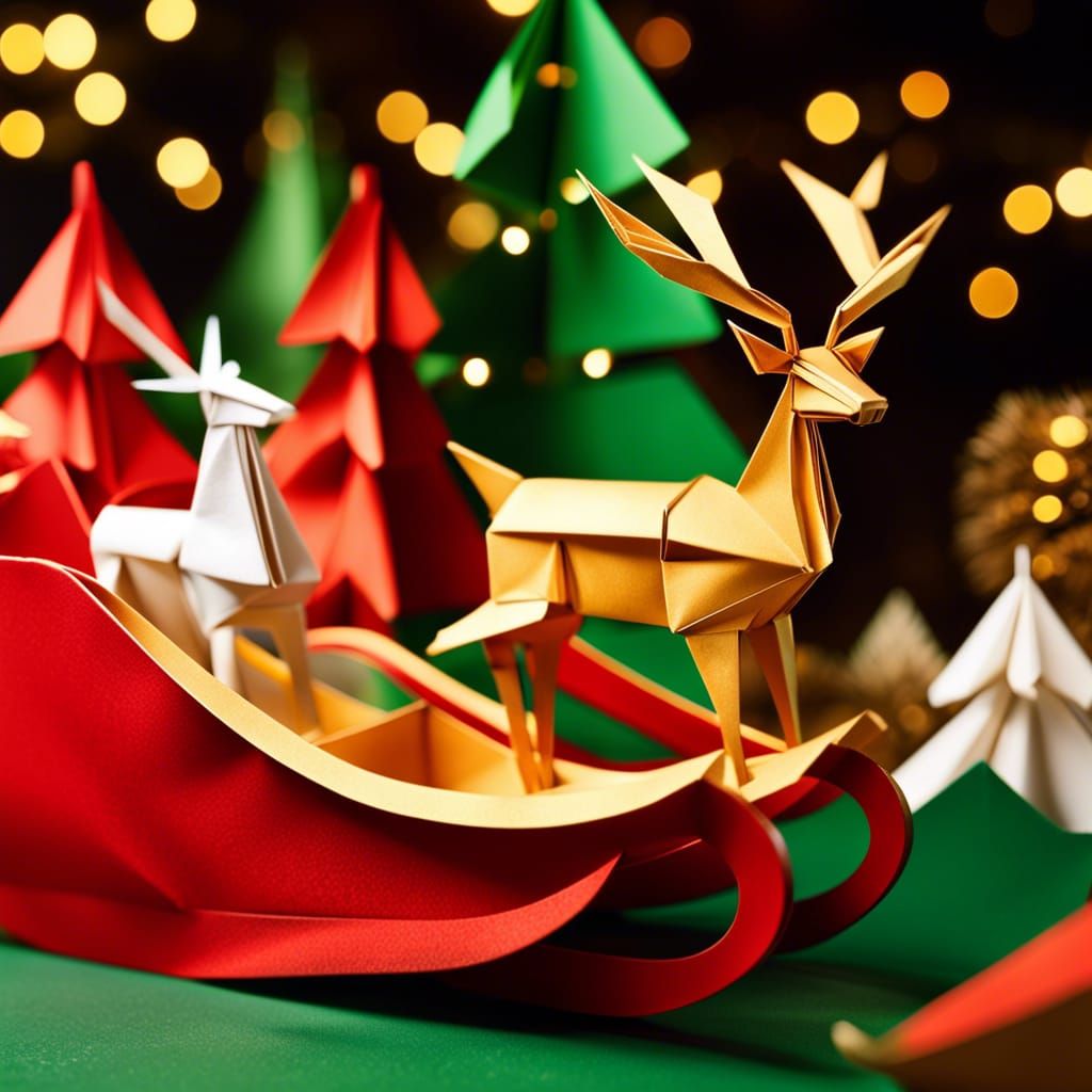Origami Santa Claus and Reindeer Sleigh