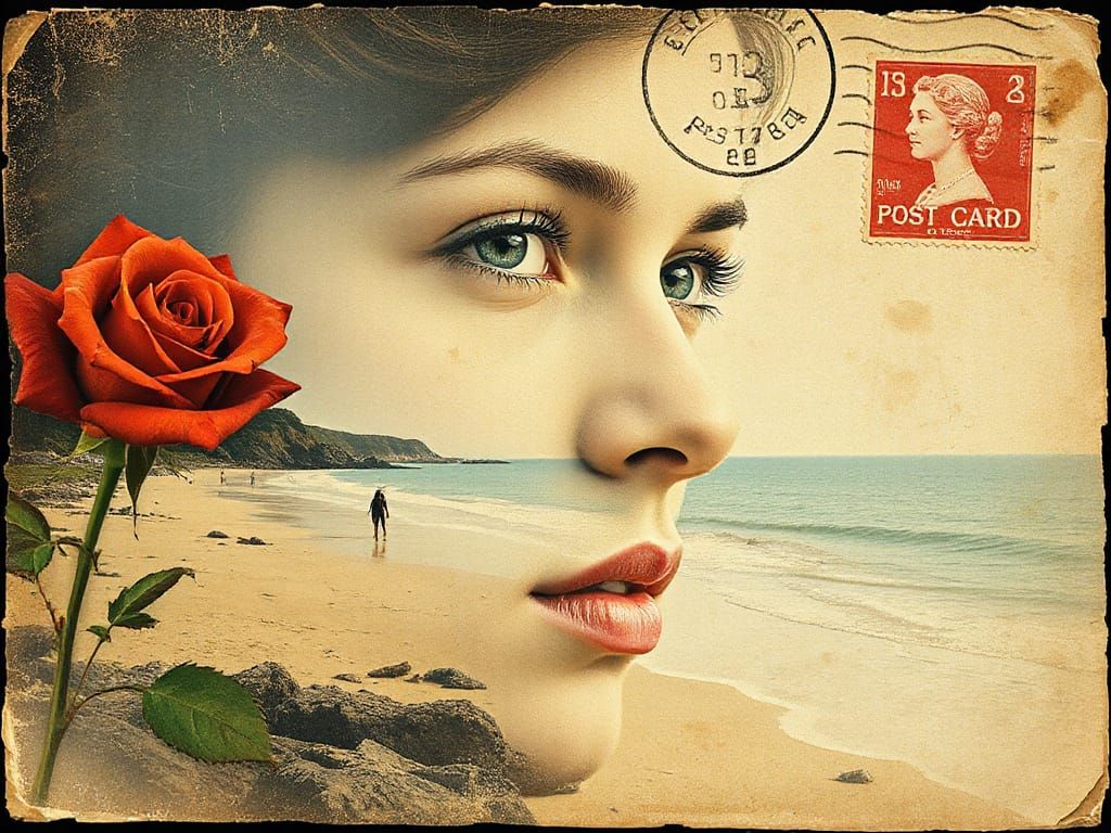 Romantic Postcard from the Past in Double Exposure