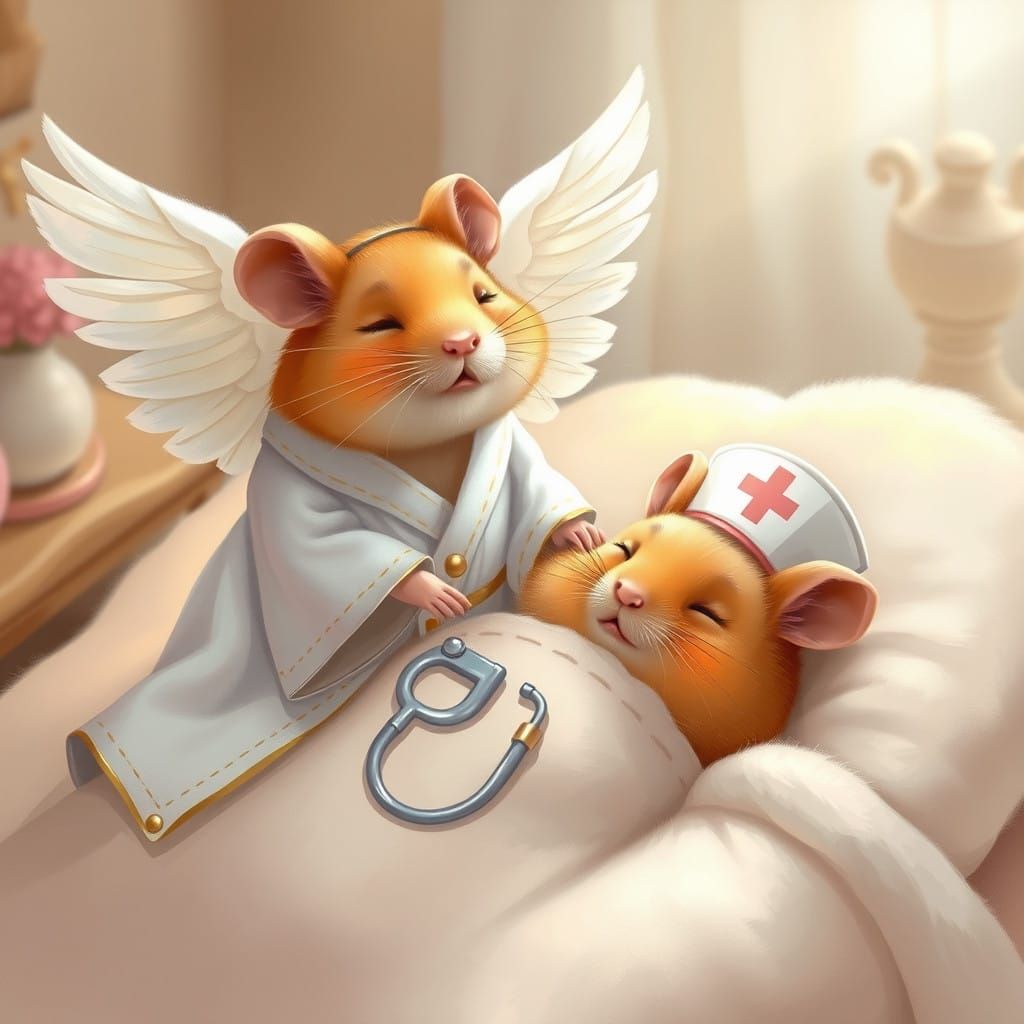Soothing Hamster Angel Watches Over Sleeping Friend in Dream...