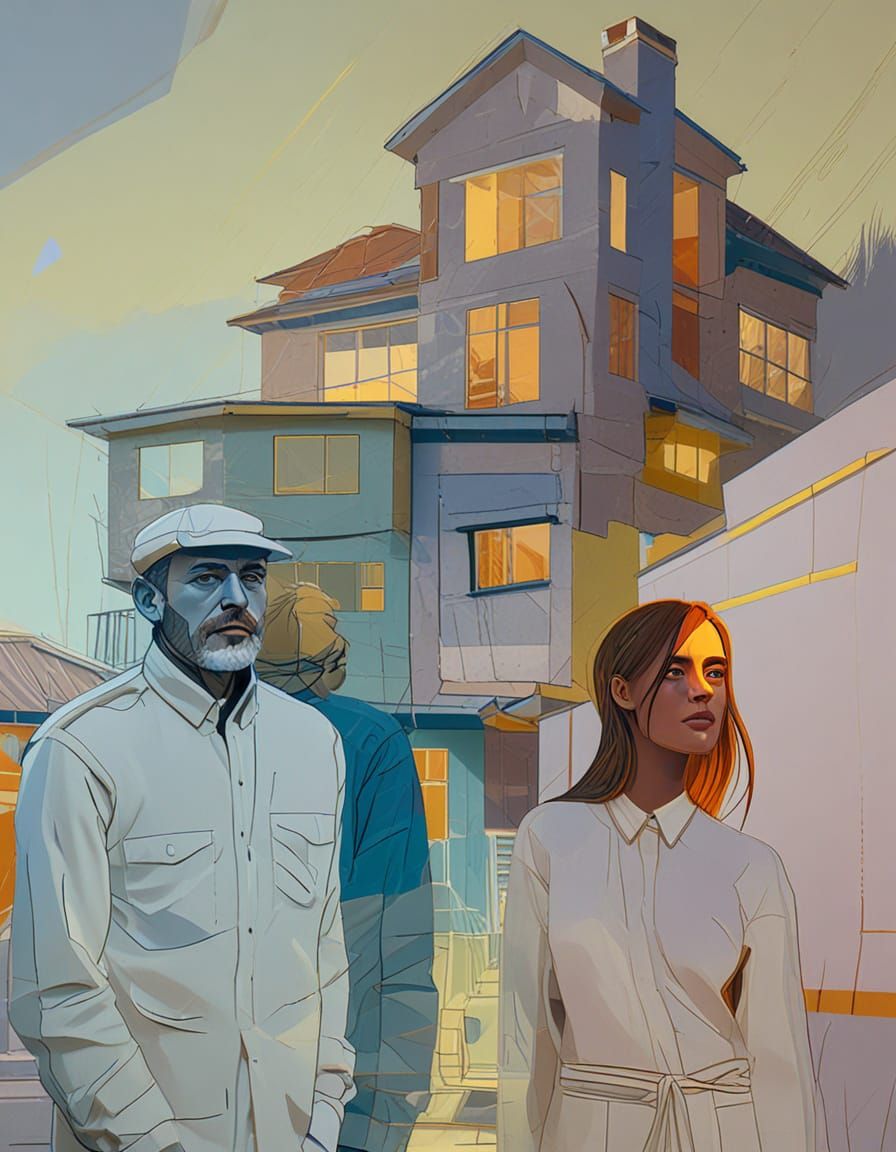 Architect and Companion in Vibrant, Bold Portrait