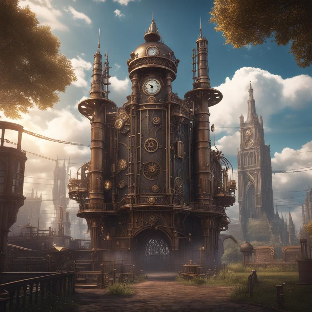 Steampunk Aincrad: Detailed Matte Painting