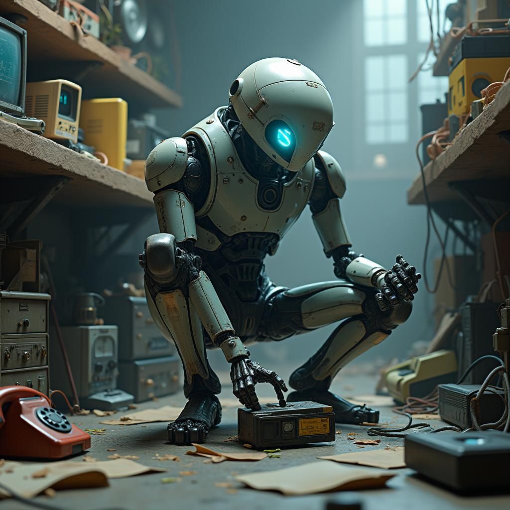 Futuristic Robot Finds Wonder in Retro Technology