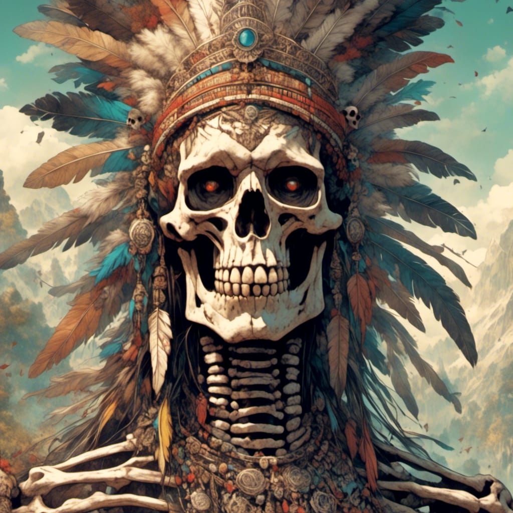 Cartoonish Skeleton Chief Intimidates Fleeing People