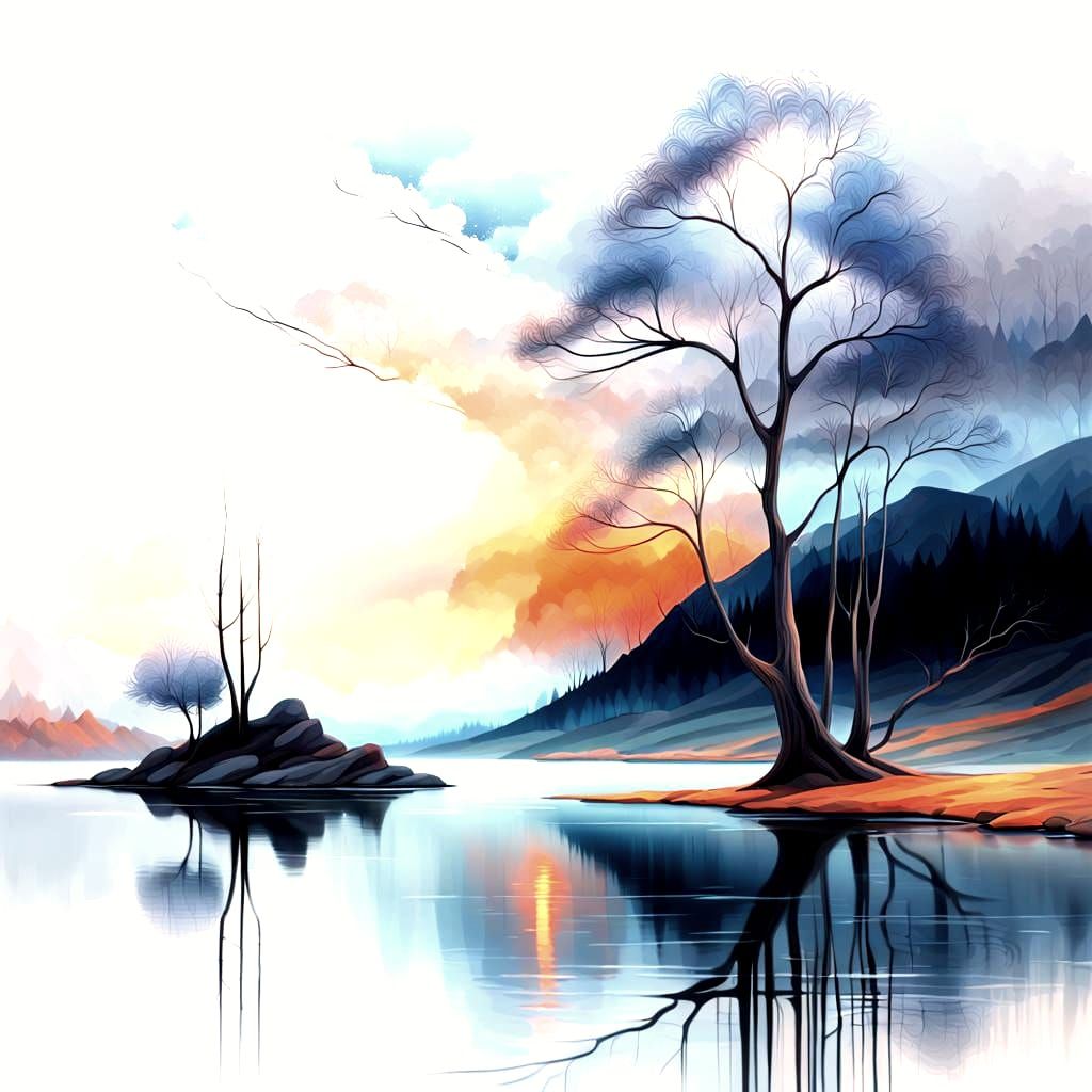 Abstract Digital Painting of Tree by Water