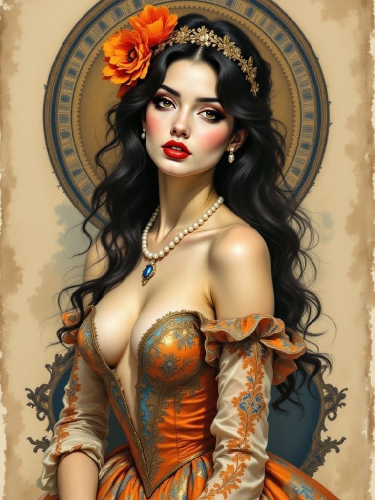 Rococo Beauty in Charcoal and Pearls