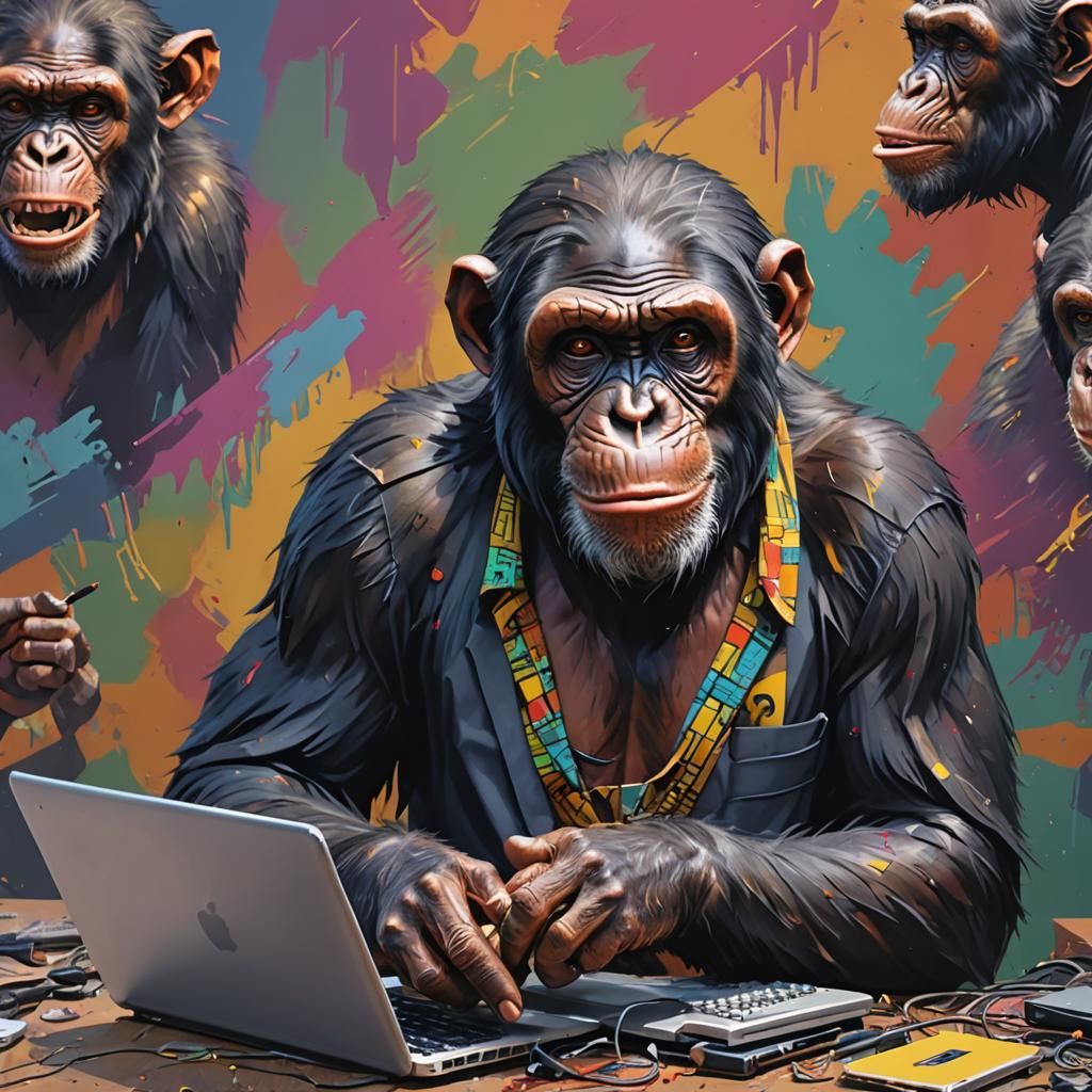 Evil Chimpanzee Scammer in Hyperrealistic Splash Art Style
