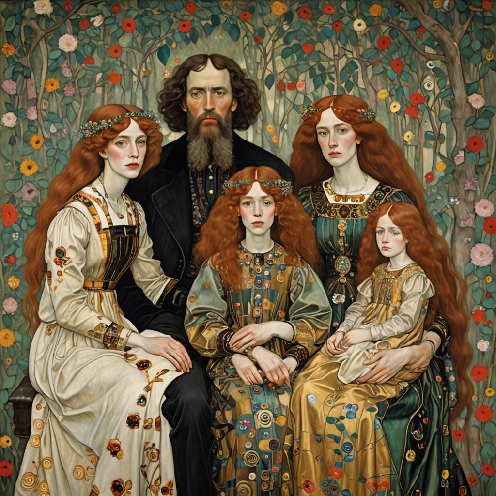 Family Portrait in Art Nouveau Pre-Raphaelite Style