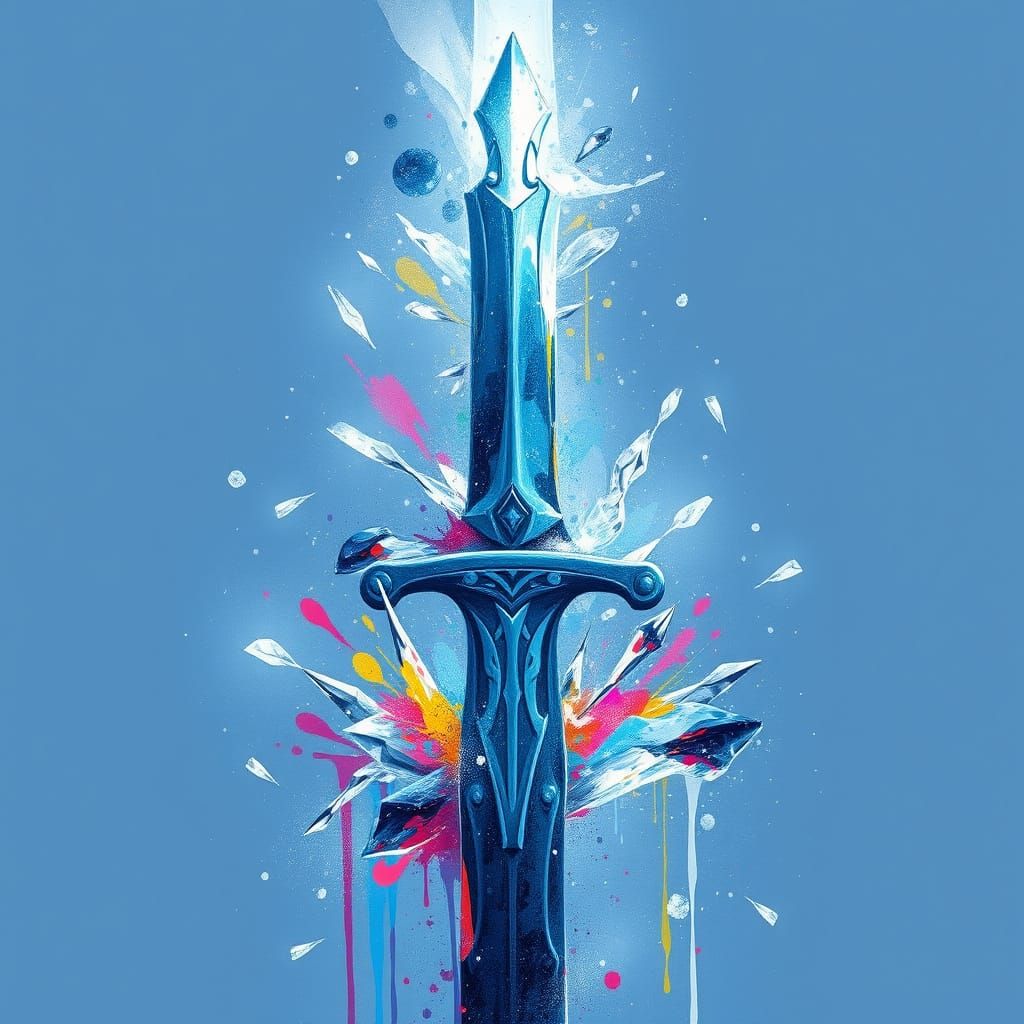 Ice Sword in Vibrant Graffiti Style