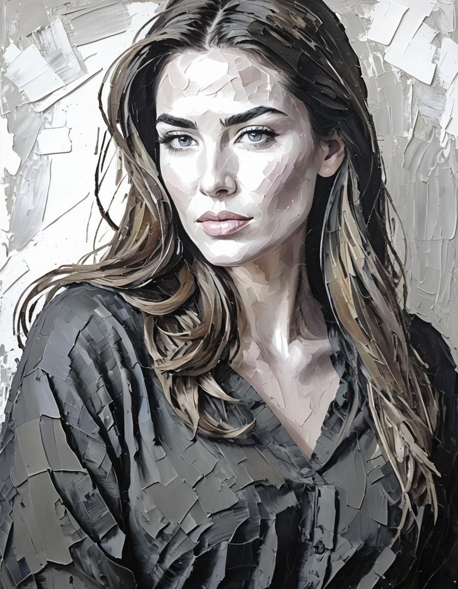 Brunette Woman in Impasto Portrait with Thick Brushstrokes