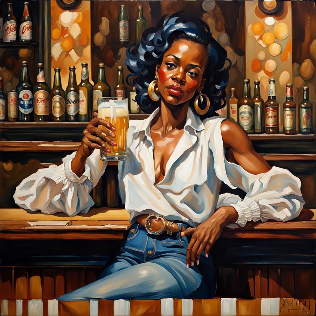 Woman at Bar, Frank Leyendecker Style Oil Painting