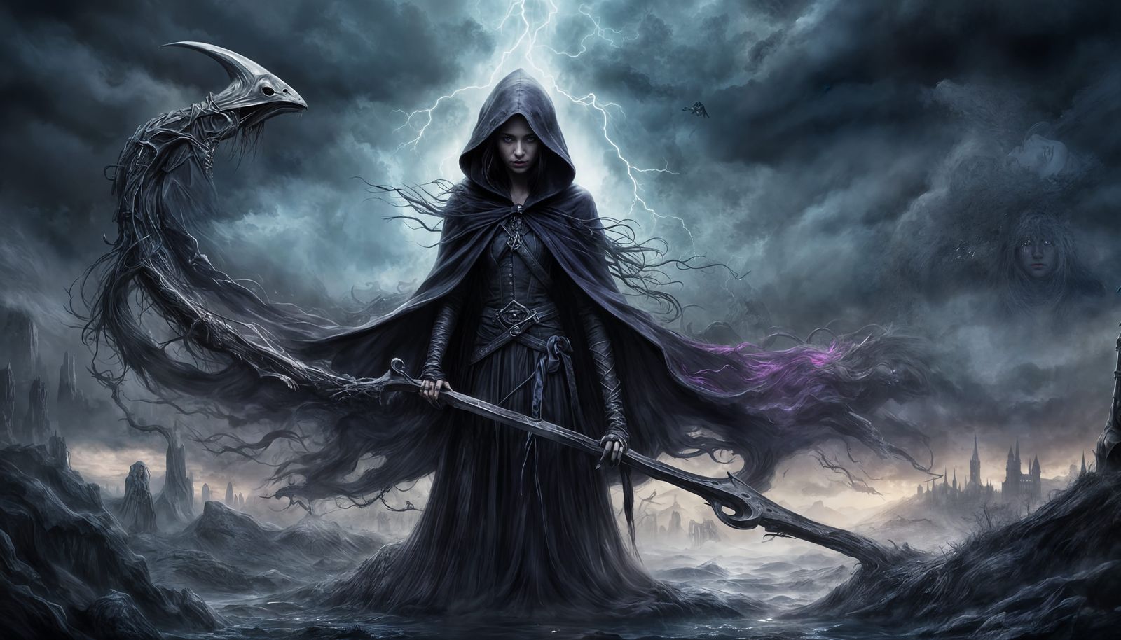 Ethereal Dark Fantasy Grim Reaper with Glowing Tears