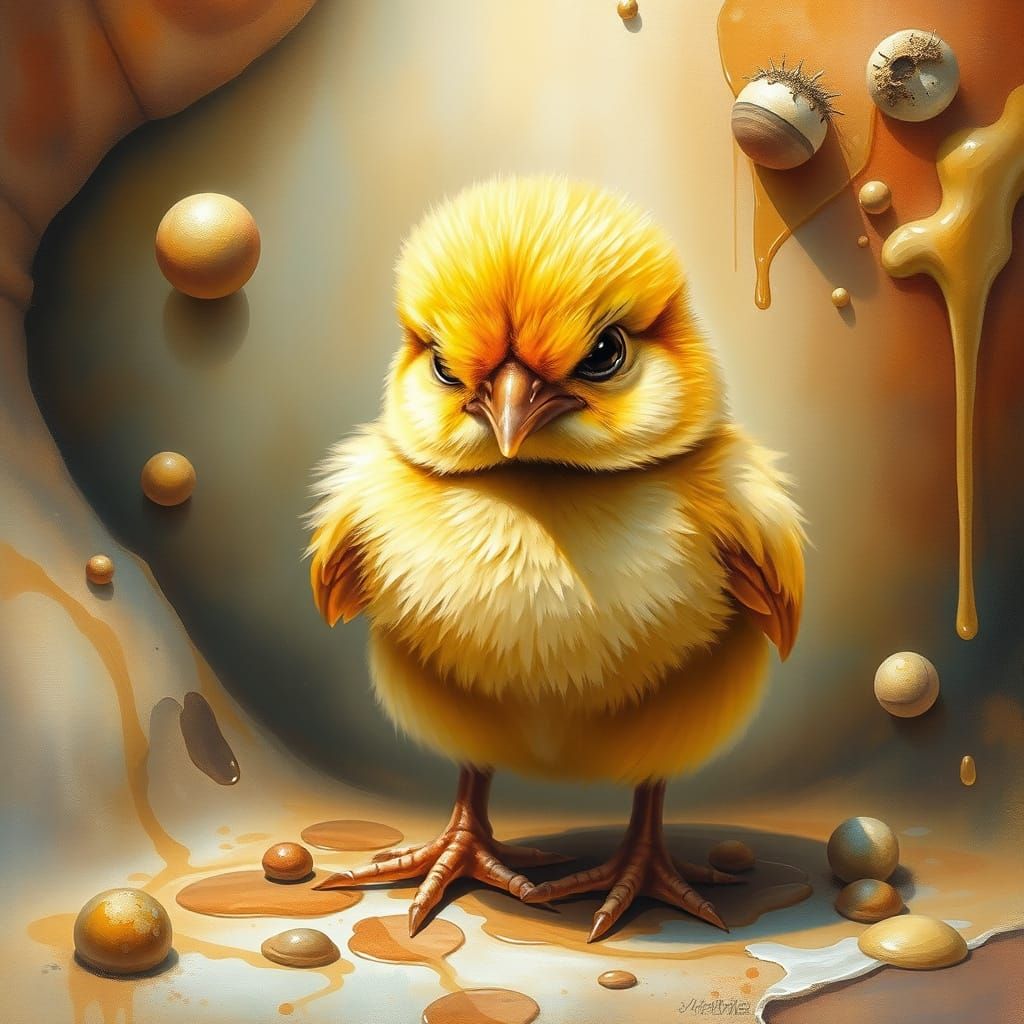 Grumpy Chick in Ethereal Fantasy, Impasto Gouache Art