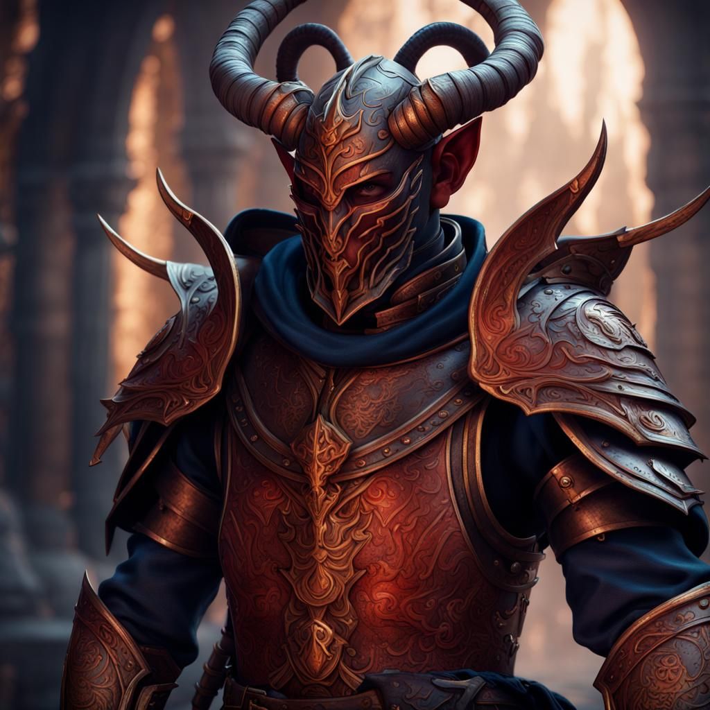 Tiefling Soldier in Royal Armour: Fantasy Concept Art