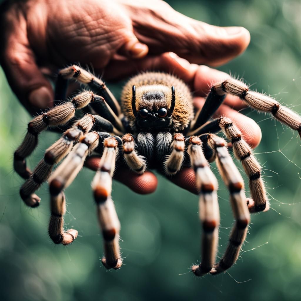Close-Up of Hand Holding a Large Spider
