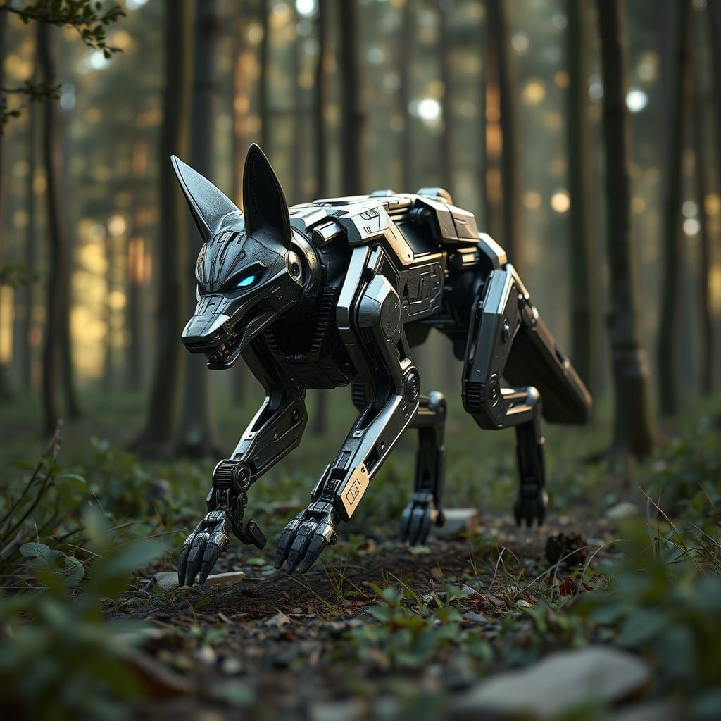 Futuristic Robot Coyote in Epic Sci-Fi Landscape