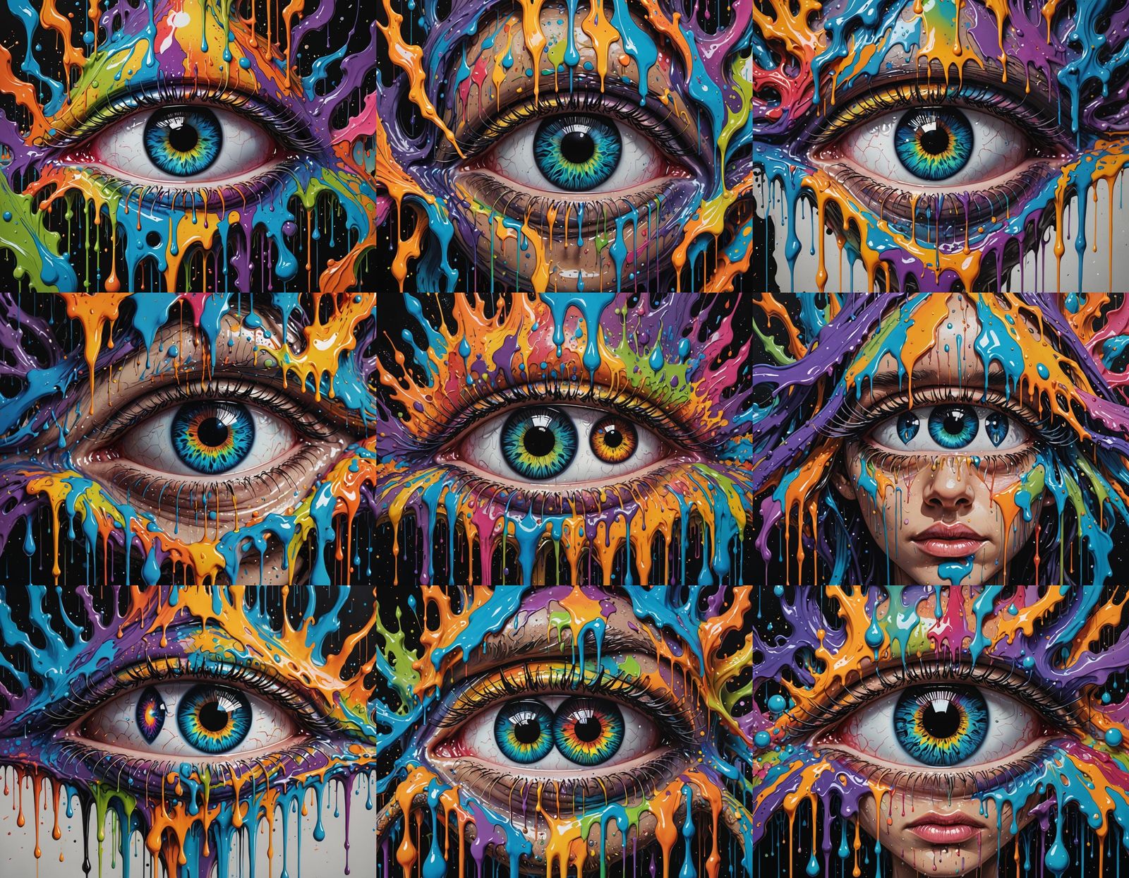 Psychedelic Dripping Eyes Graffiti Art in Mixed Media