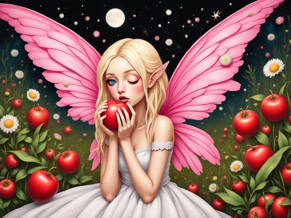 Whimsical Fairy with Pink Wings in Sparklecore Style