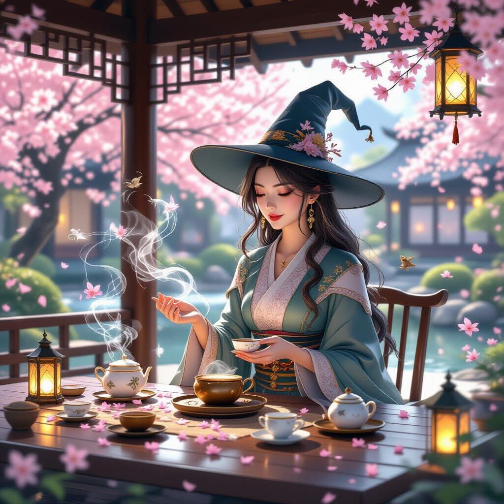 Enchanting Witch Tea Ceremony in Magical Garden