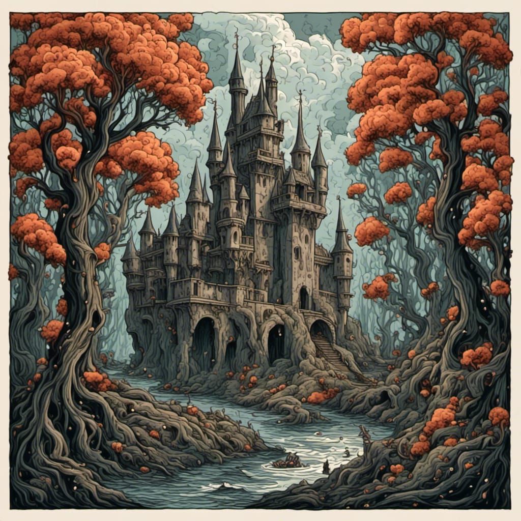 Scary Holy Knight in Rainy Forest: Detailed Matte Painting