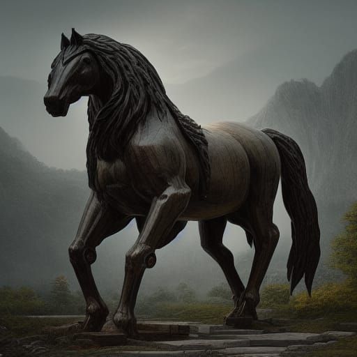 Colossal Trojan Horse Siege: Dark Fantasy Art