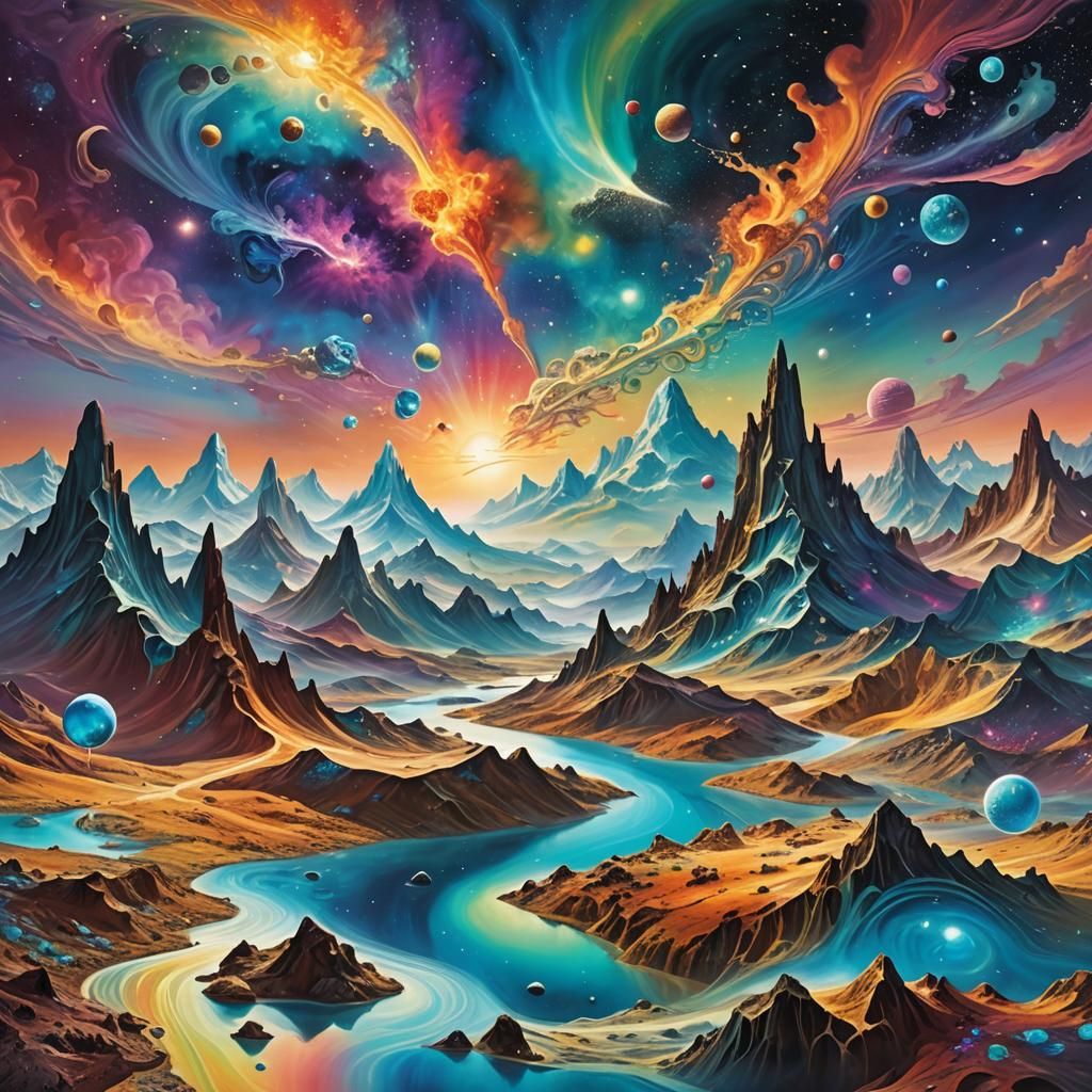 Surreal Dreamscape with Floating Mountains, in Surrealist St...