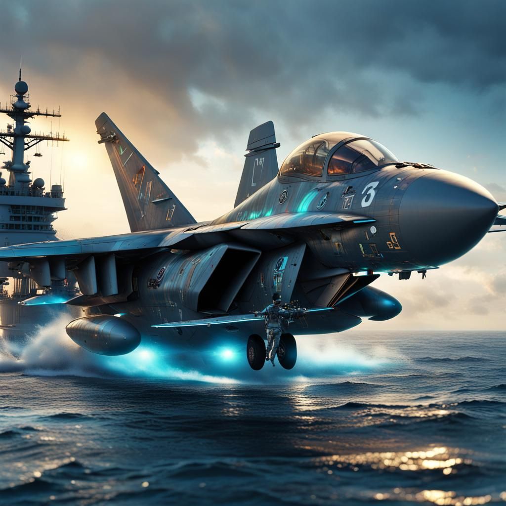 Holographic Fighter Plane Landing: Hyperrealistic Concept Ar...