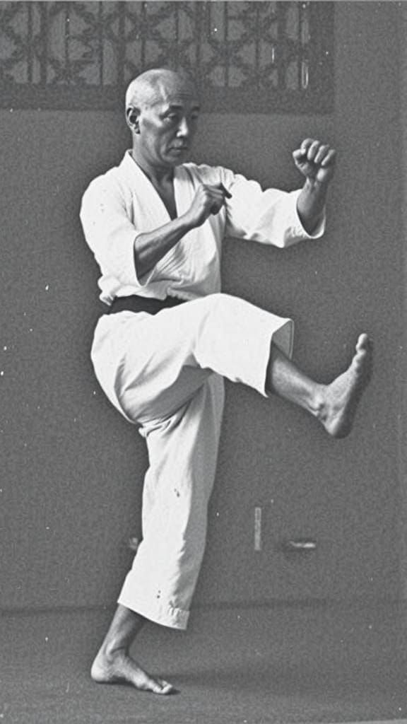 Karate Master Chōmo Hanashiro in Dojo, Japanese Art Style