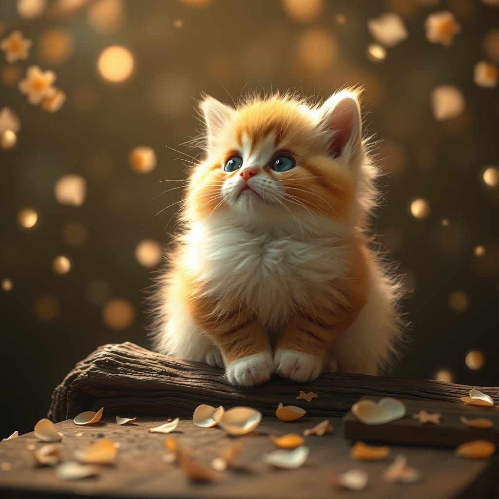 Adorable Kitten in Ethereal Sakura Setting, Matte Painting
