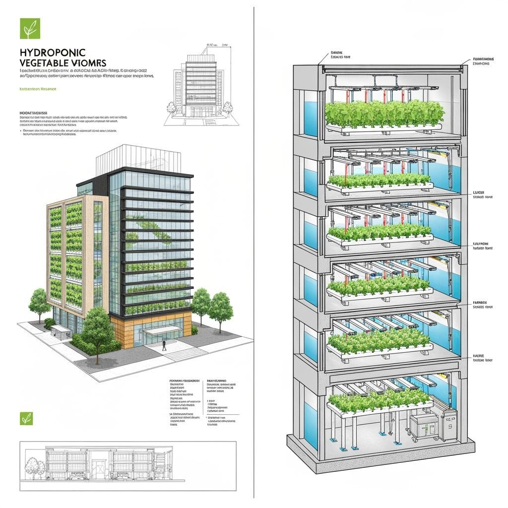 Hydroponic Farm Building: Blueprints and Cross-Section Diagr...