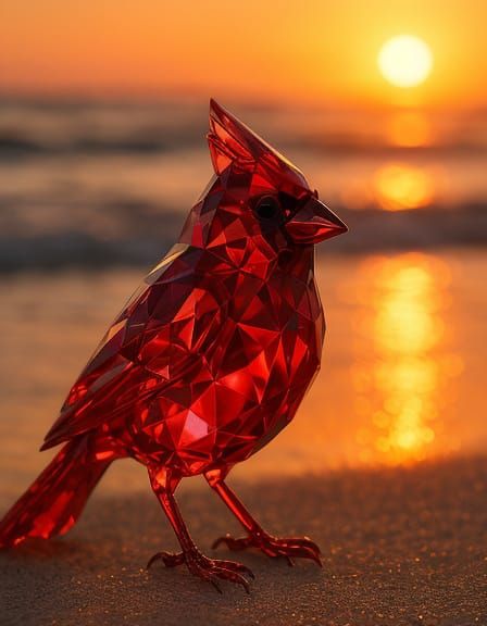 Ruby Crystal Cardinal on Sunset Beach