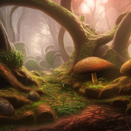 Mushroom Wonderland Infected by Mold: Fantasy Concept Art