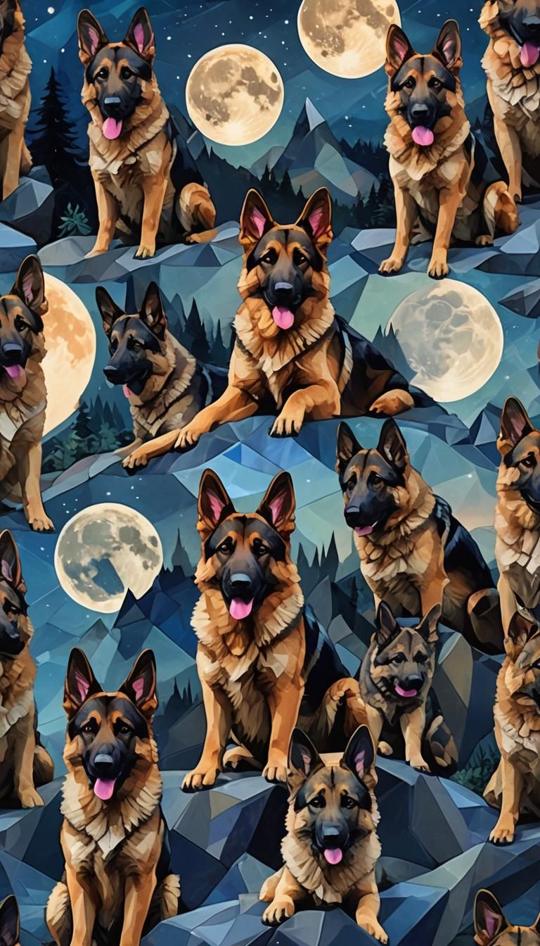 German Shepherd Collage in Fantasy World