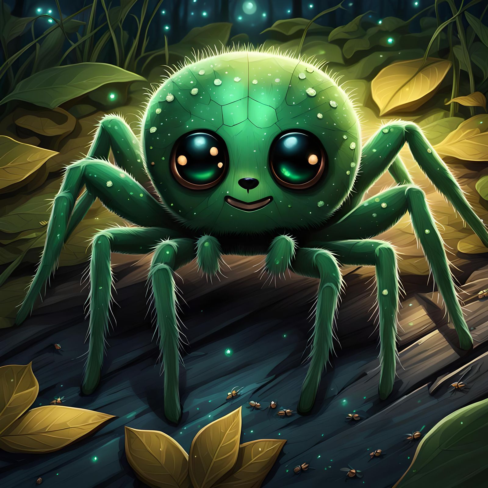 Adorable Metallic Green Spider in 3D Digital Art